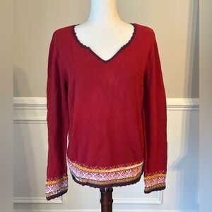 J. Jill Cotton Wool Blend Red Decorative Hem Sweater size Medium